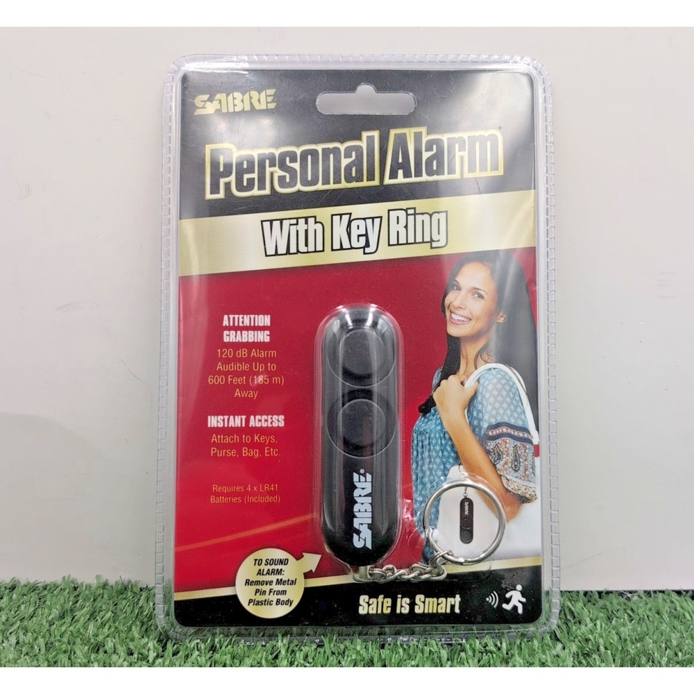 Sabre PA-01 Personal Protection Alarm With Key Ring 120 dB Safe is Smart‎ Black
